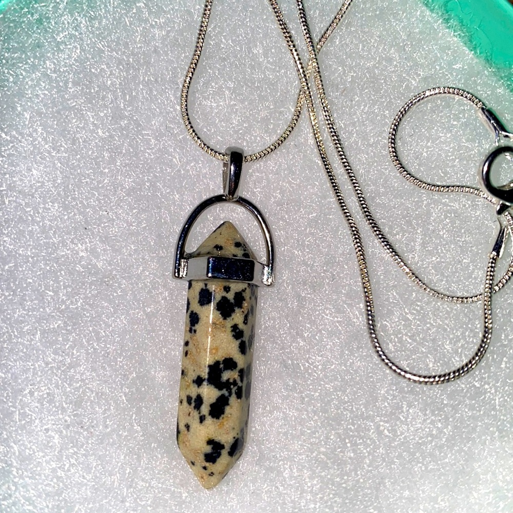 Boho Dalmatian Jasper Sterling Silver Necklace 24”